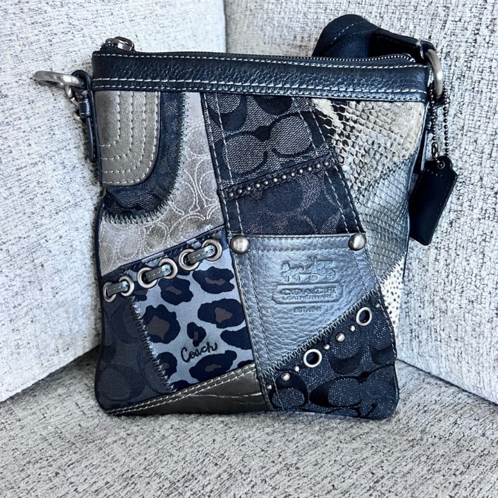 Coach Patchwork Crossbody Bag in Black and Gray